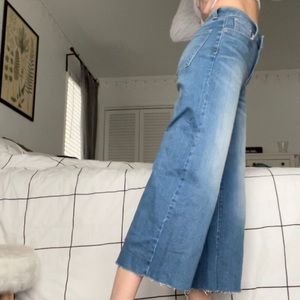 Raw Hem Cropped Wide Leg Jeans